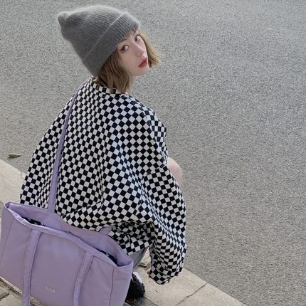 European station 2022 autumn and winter new fashion plaid long-sleeved round neck mid-length loose sweater women's all-match
