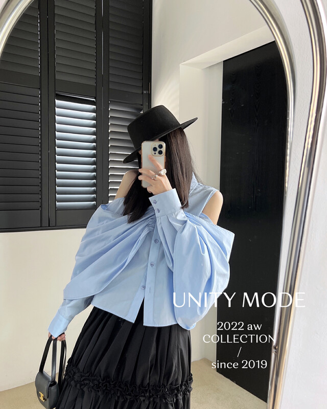 【UNITY】Blue off-the-shoulder shirt F271013# CQW