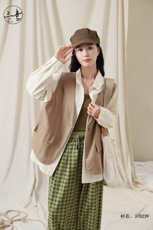 Original price 84.60! [Sansu clothing original] Simple temperament casual color matching fake two-piece suit YS1-370239