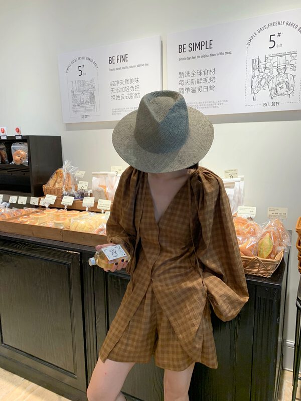 [UNITY] Autumn new temperament v-neck shirt shorts women's plaid suit (two-piece) Q57003# CQW