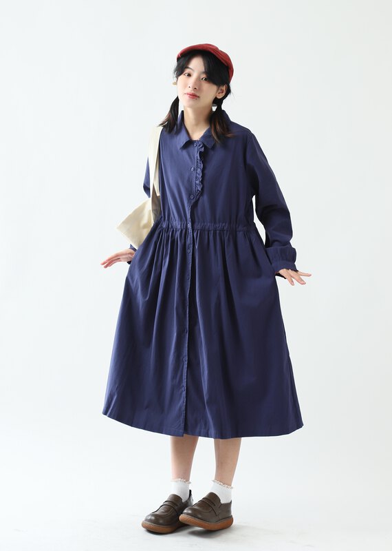 [Original Sansu Yipin] Literary Fan Asymmetric Ruffle Dress 35188