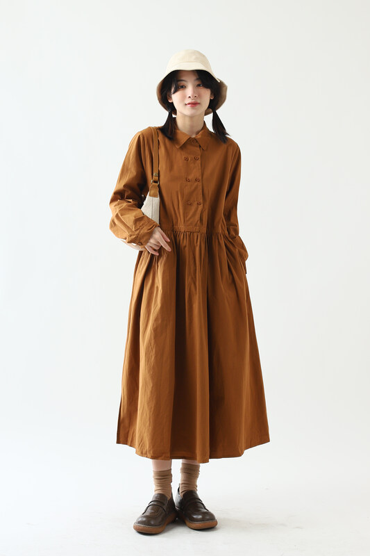 [Sansu clothing original] Simple casual loose double-breasted dress 35277