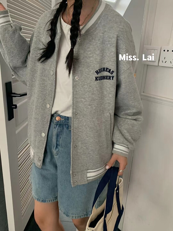 New in autumn! [HH &MISS LAI] Korean simple letters casual fashion baseball jacket 1002# L