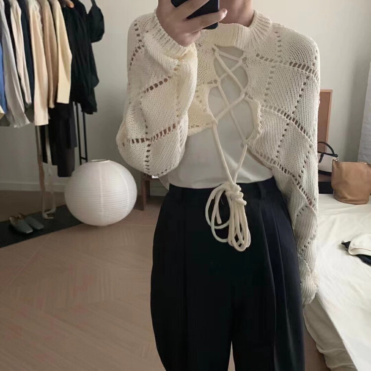 New in autumn!【JIN.C】Simple solid color crochet short warm sweater z9297# L