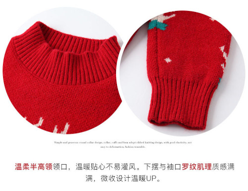 Winter new Christmas elk red half turtleneck sweater women's loose and thin long-sleeved bottoming sweater tide