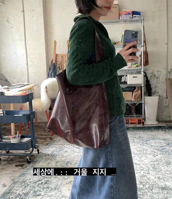 Early autumn new style! [DOUBLE C] Minimalist texture large-capacity shoulder bag 1073# CYQ
