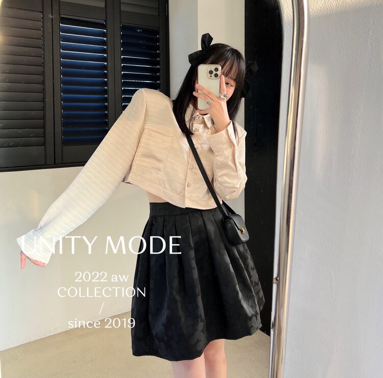 【UNITY】Textured apricot striped shirt (women's short top) F261009# CQW