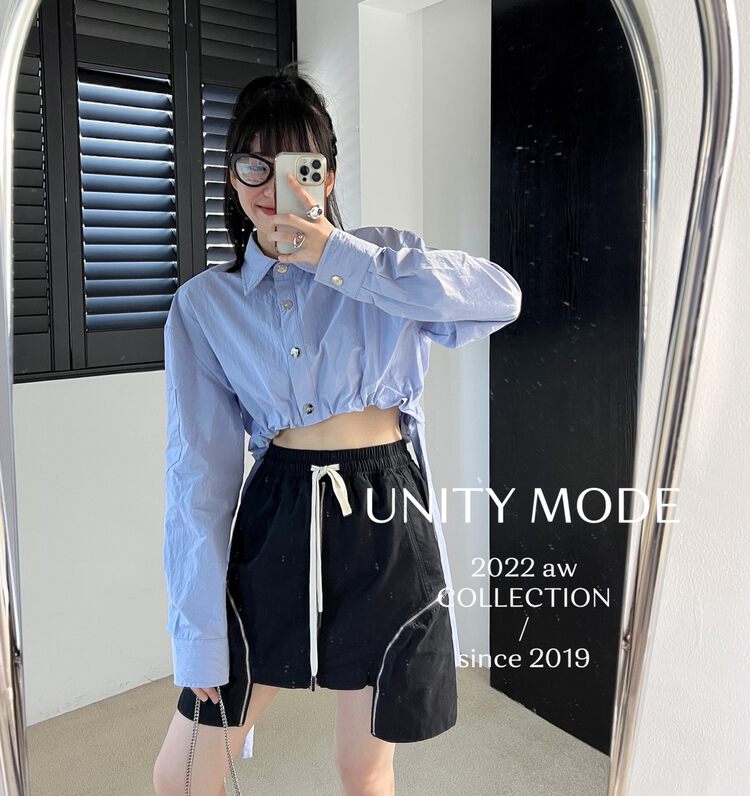 【UNITY】Short Waist Tie Shirt (Women's Long Sleeve Top) F271010# CQW