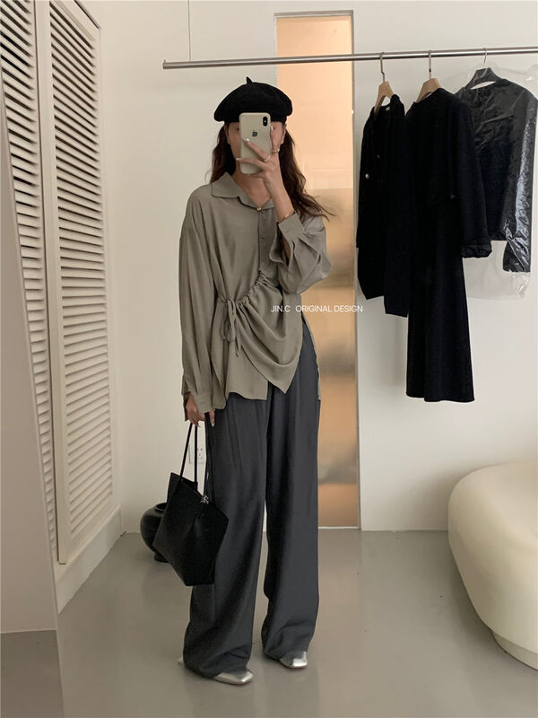 Autumn is new! [JIN.C] Drawstring comfortable all-match shirt J226# L