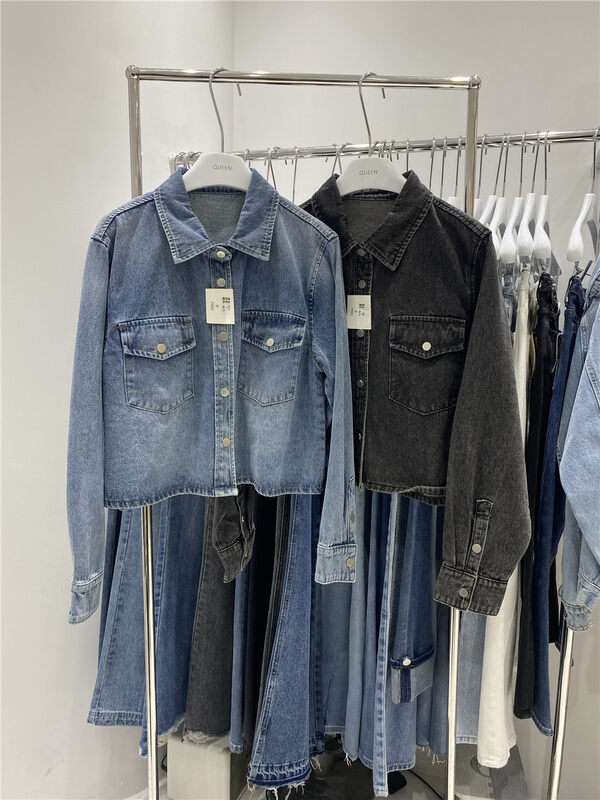 New Autumn!【QUEEN】Korean Washed-Breasted Denim Jacket 613# OZQ