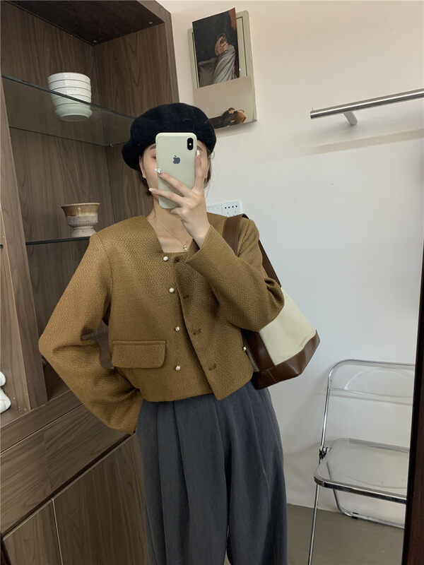 New in autumn!【JIN.C】Double-breasted fashion all-match short jacket J209# L