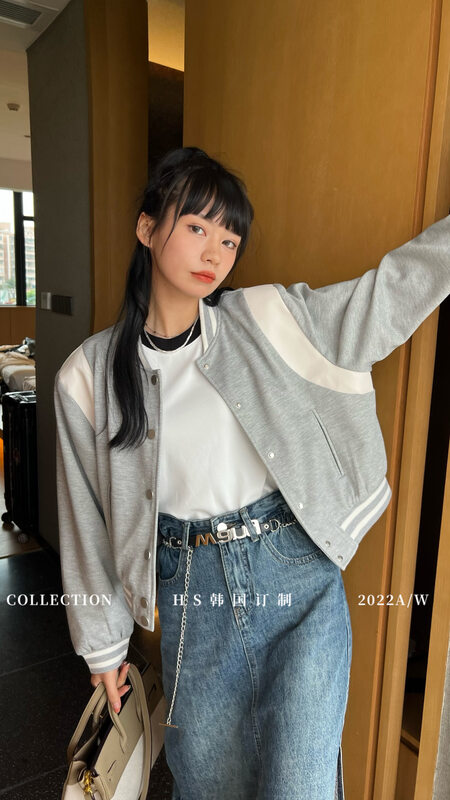 早秋新款!【HS韓國定製】棒球服撞色短外套(只賣上衣)  37038#  HJY