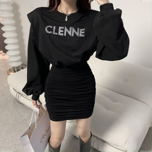 Real shot Korean version of the Western style slim fit letter print pleated dress