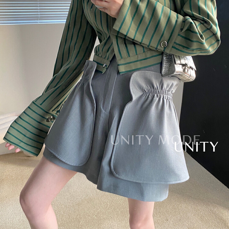 【UNITY】High waist wide leg casual shorts women loose all-match 6309-2