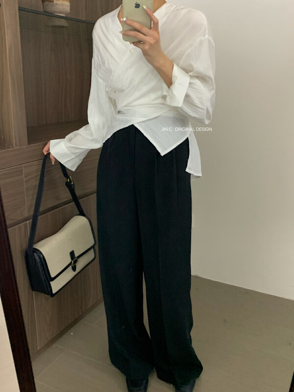 New in autumn! [JIN.C] v-neck crossover thin and fresh temperament small shirt J213# L