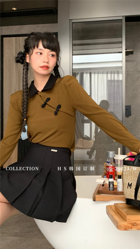 New in early autumn! [HS Korea custom] retro button design lapel short shirt 98722# HJY