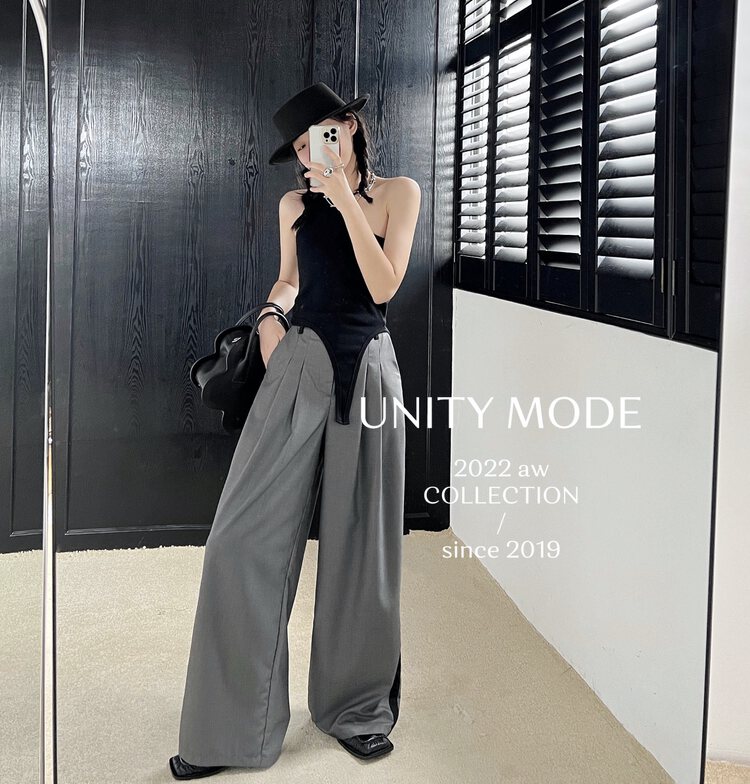 【UNITY】Draped High Waist Casual Pants (Simple Suit Trousers Women) F272005# CQW