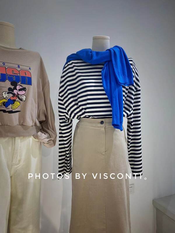 New in early autumn! [C Ouni] round neck striped fashion long-sleeved T-shirt C220-1512# GYJ