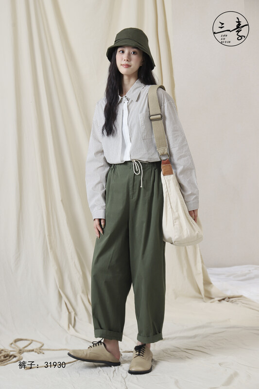 [Sansu clothing original] stitching fake two striped Japanese retro shirt 37952