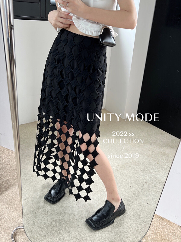 [UNITY] Chic Design Hollow Skirt High Waist Slim Midi Skirt 6522