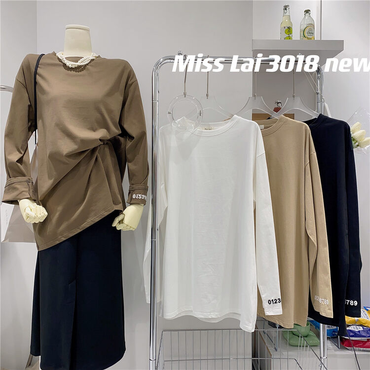 Autumn is new! [HH &MISS LAI] Pullover comfortable and versatile long-sleeved T-shirt (T-shirt only) 3018# L