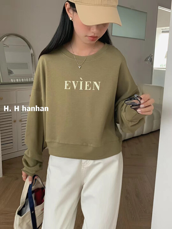 New in autumn! [HH &MISS LAI] Korean version of the simple letter print all-match long-sleeved T-shirt H605# L