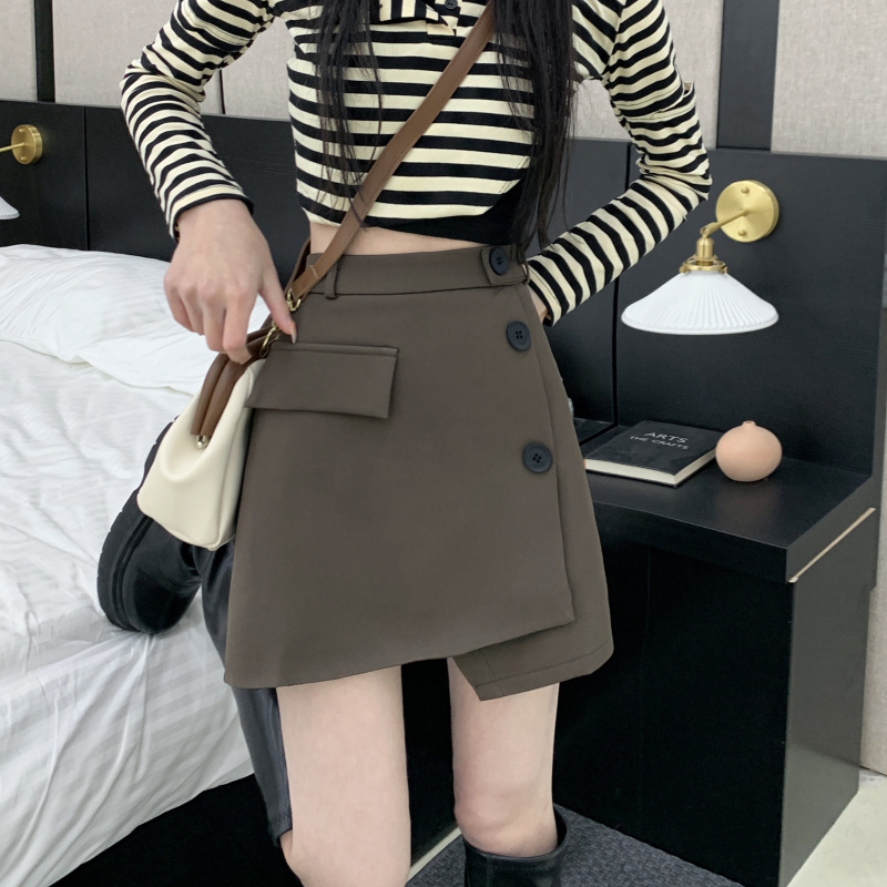 Real shooting real price Korean version autumn new high waist all-match irregular short skirt A-line skirt to prevent exposure