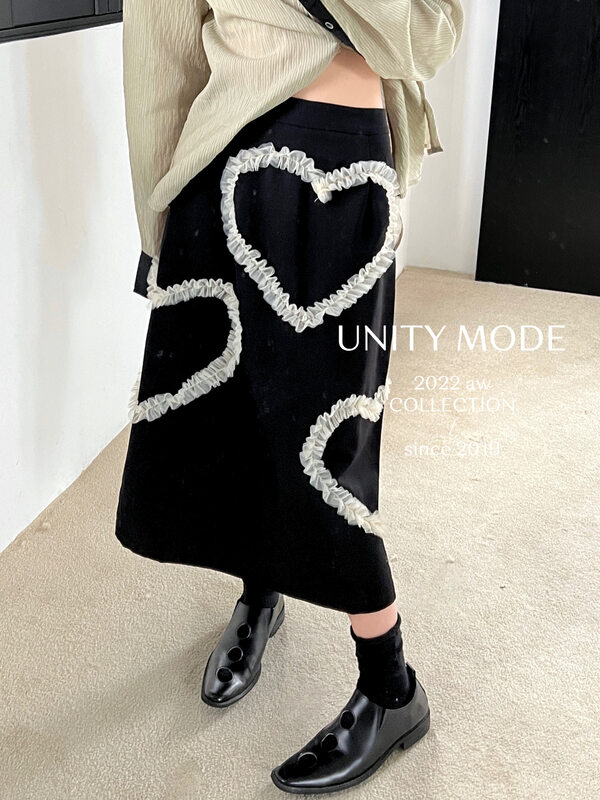 【UNITY】Slim and versatile love skirt women's mid-length 5011-2