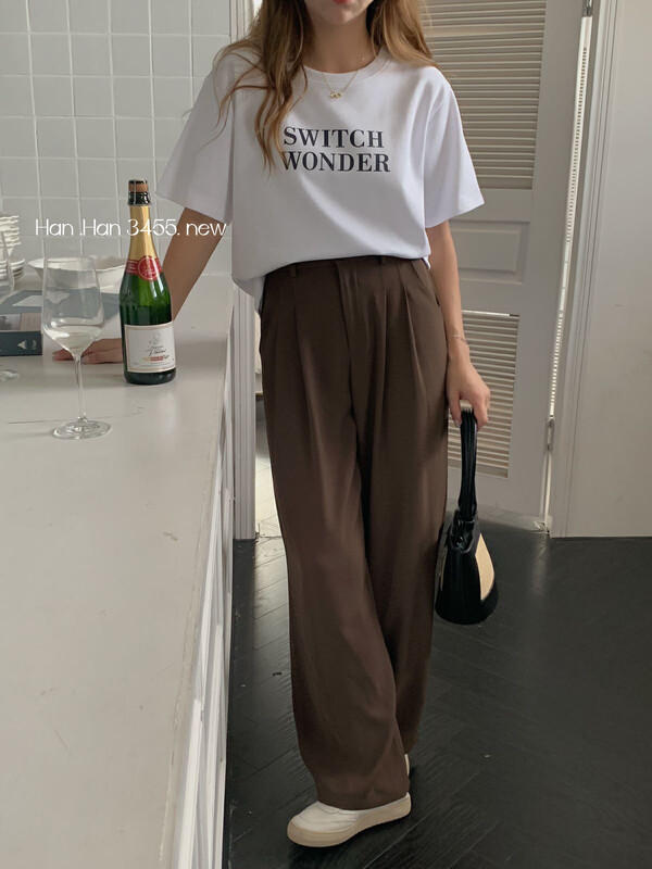 New in early autumn! [HH &MISS LAI] Simple letter round neck pullover comfortable short-sleeved T-shirt 3455# L