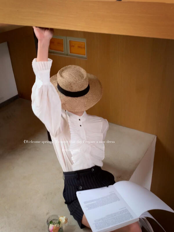 【UNITY】Temperament Solid Color Pleated Design Shirt 0TS802# CQW