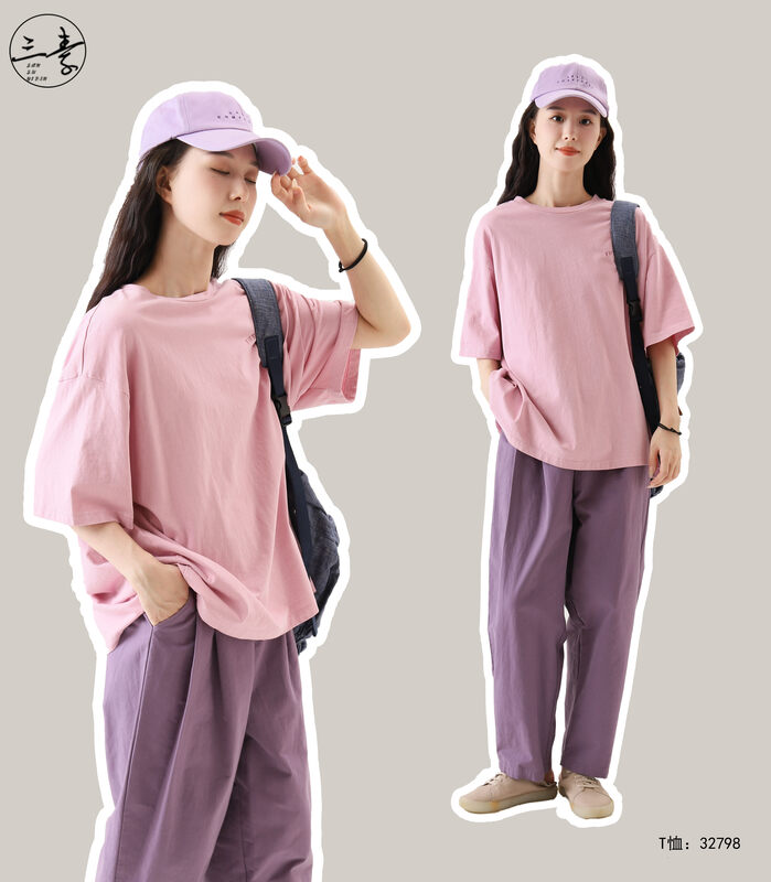 [Sansu clothing original] Simple temperament casual printed short-sleeved T-shirt 32798
