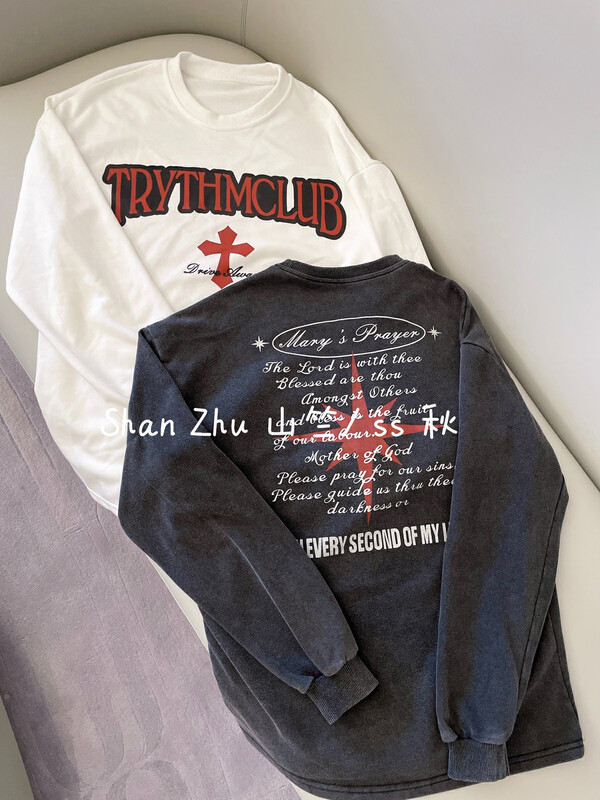 New in autumn!  [Shanzhu] Neutral casual retro distressed washed AB surface printed sweater 516# L