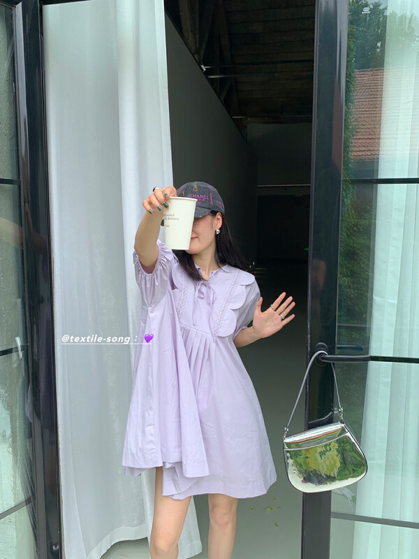 【TS】Puff sleeve purple gentle style dress (retro literary doll mid-skirt female) TS852# CQW
