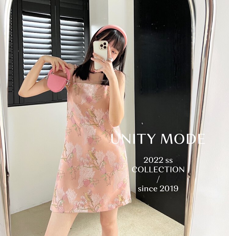 【UNITY】Pink Little Hot Girl Dress (Bird and Flower Embroidery Sling Dress Female) 18003# CQW