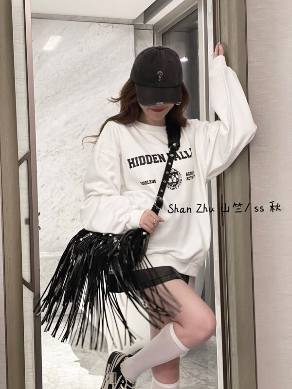 New in autumn! [Shanzhu] Retro distressed washing process printed sweater 511# L