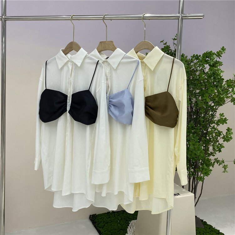 New in early autumn! [HS Korea custom] Korean version of the contrast color loose fake two-piece shirt YS1-YS1-XB14-26030# GYJ