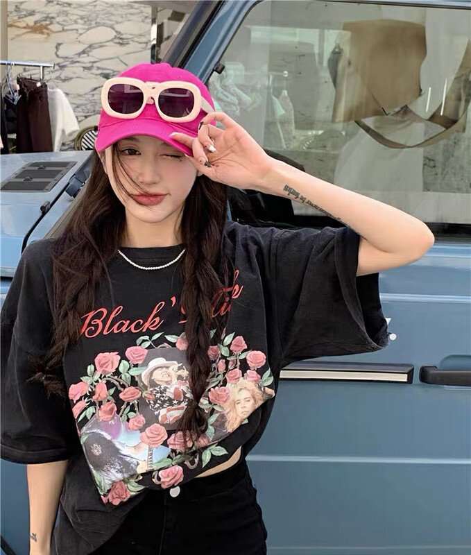 New in early autumn! [Shanzhu] Retro and old all-match pattern printing short-sleeved T-shirt T251-3# L