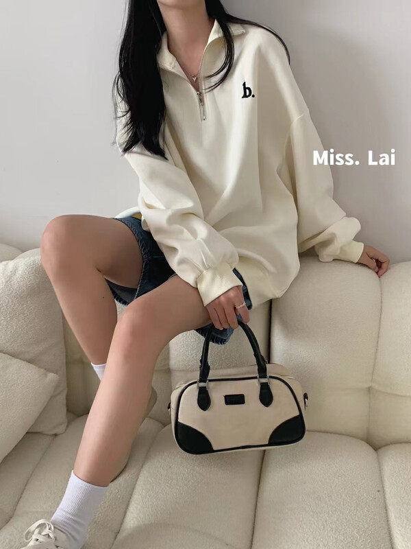 New in autumn!【HH &MISS LAI】Fashion lapel half zipper sweater 1012# L