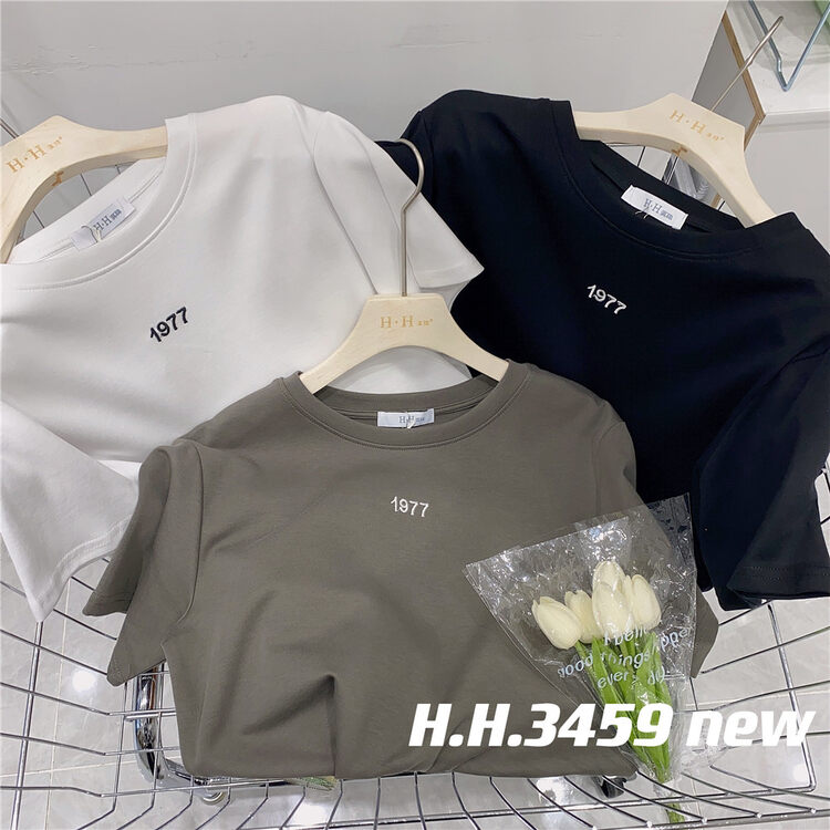 New in autumn! [HH &MISS LAI] Comfortable pullover all-match short-sleeved T-shirt 3459# L