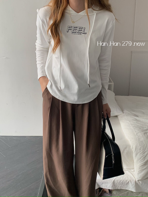 New in early autumn! [HH &MISS LAI] hooded simple letter comfortable all-match long-sleeved T-shirt 279# L