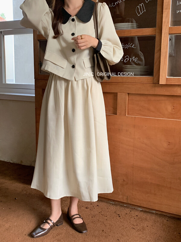 New in early autumn!【JIN.C】Fashion small fragrance short coat + mid-length skirt two-piece suit H3173# L