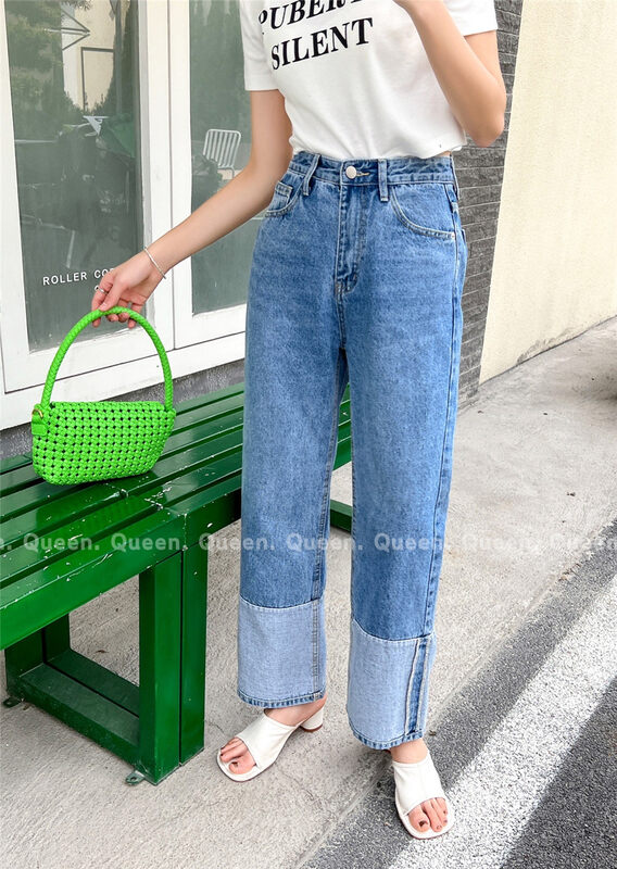 Original price 95.88! New in early spring!  【QUEEN1】Korean Style Colorblock Straight Jeans 532# OZQ