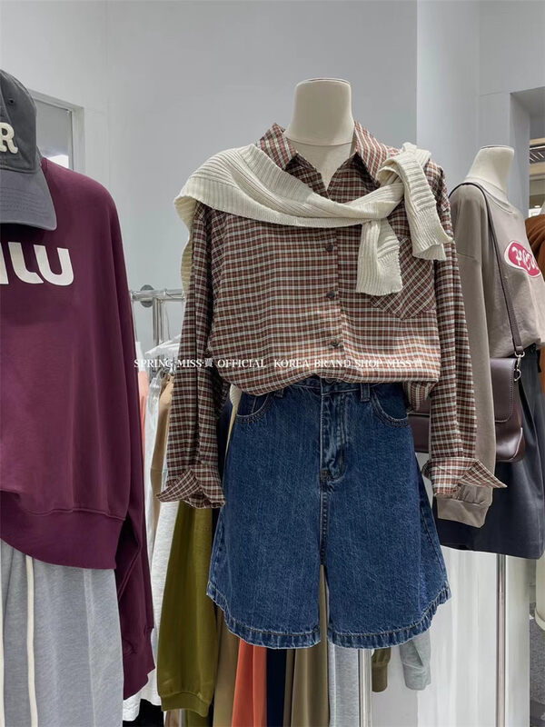 New in early autumn!【MISS Jia】Single-breasted plaid comfortable shirt (only selling shirts) C748# L
