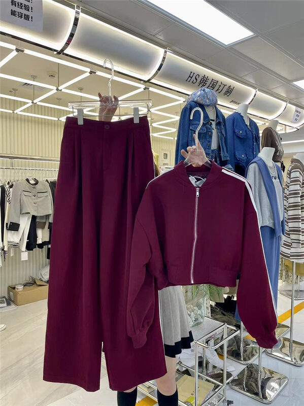 New in autumn! [HS Korea Custom] Sports style wide-leg casual pants 37110-1# HJY
