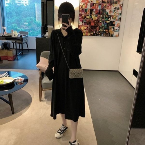 Cotton  autumn and winter new solid color hooded dress women