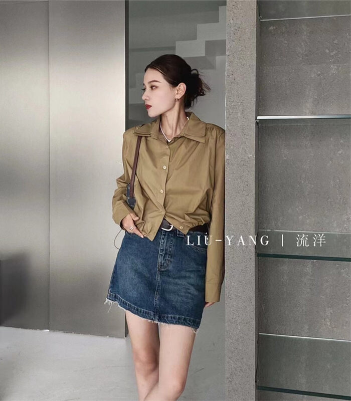 New in autumn! [LIU-Y] hem drawstring long-sleeved shirt 66079# XJ