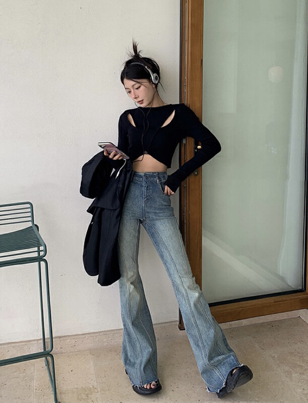New in autumn!  【SAVAGE】High waist slim fit flared jeans E9623# WPL