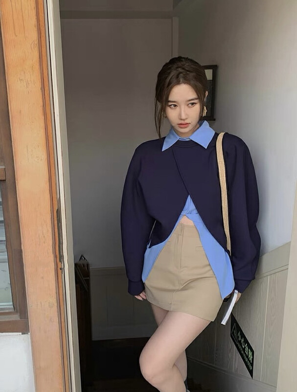 New in early autumn!【SAVAGE】All-match solid color loose long-sleeved slit sweater E9392# WPL