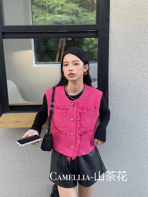 New in autumn! [CAMELLIA] Fashionable small fragrance pocket vest YS1-9908# HJY