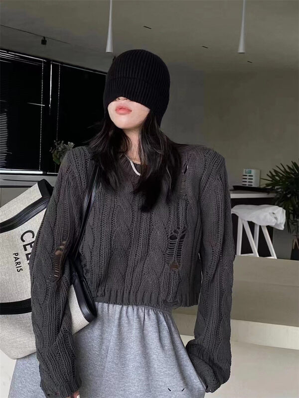 New in autumn! [LIU-Y] Irregular hollowed-out warm sweater with shoulder pads YS1-7003# XJ